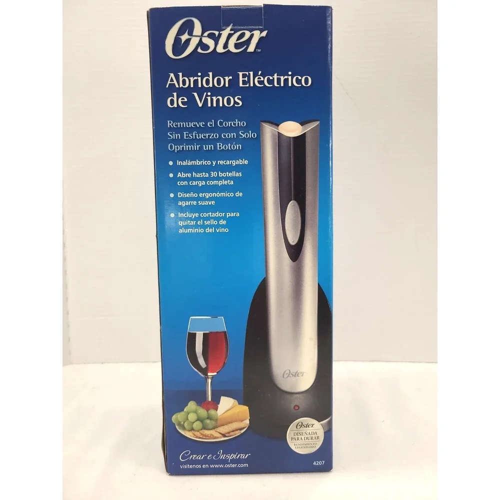 Oster Cordless Electric Wine Bottle Opener, Foil Cutter, Rechargeable 4207‎ NEW